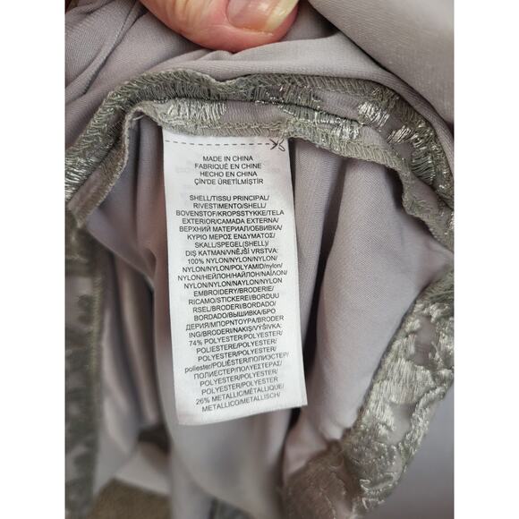 Lauren Ralph Lauren Evening Gown 12 Silver Gray Embroidered Mesh V-Neck Y2K NWT - Picture 8 of 16